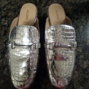 Aldo Dabrylla Crocodile Embossed Leather Mule in silver